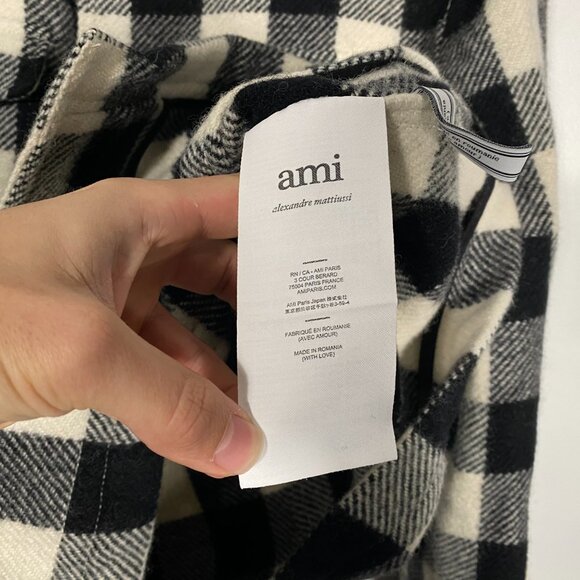 Ami Paris White / Black Overcheck Flannel Shirt Jacket men's size Medium - Picture 5 of 9